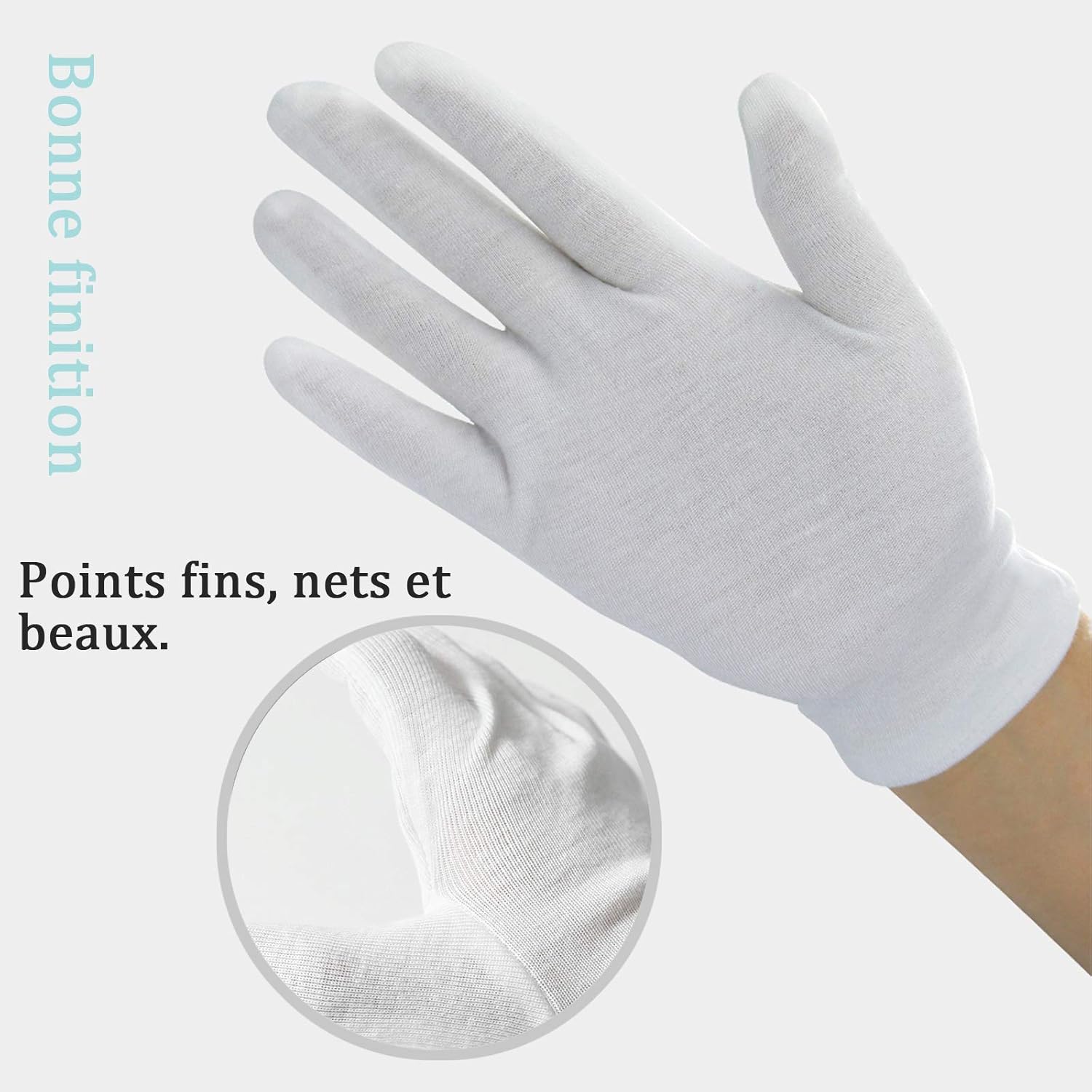 aoory 8 works White Cotton Gloves Soft Lightweight Work Anti-static Gloves for Cosmetic Spa Jewelry Inspection - Image 5