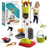 Dreamon Cleaning Set for Children - 14Pcs Toy Cleaning Set with Toy Vacuum | Red Pretend Home Cleaning Play Set for Children Age 3-7, Toy Vacuum that Really Works, Christmas Birthday Gift for Girls Boys