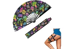 WXHVLTT Rave Fans Rave Hand Fan Dance Fan,Rave Essentials for women, Large Folding Rave Fans for Festival Dance Club Gift Party (Mushroom)