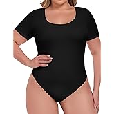 FOREYOND Plus Size Bodysuits for Women Short Sleeve Scoop Neck Bodysuit Short Sleeve Tops Summer
