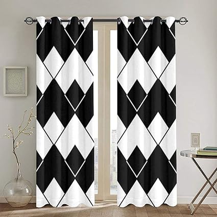 Amazon 遮光遮熱カーテン シームレスな正方形のパターン抽象的な黒と白の背景ベクトル通常のテクスチャ 寝室 カーテンセット カーテン おしゃれ 断熱 防音 カーテン 高級感のある生地 リビングルーム 2枚組 130 X 210cm カーテン オンライン通販