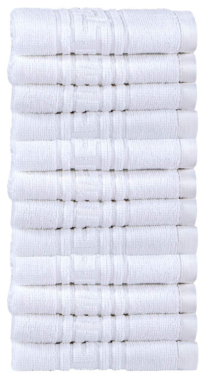Divine Textiles 100% Egyptian Cotton Flannel Face Cloths Wash Towel Set - White 12 Pack, 30 x 30 cm - Highly Absorbent Flannels Face Clothes Extra Soft Fingertip Towels For Sports Work Gym Spa