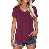 Amoretu Women V Neck T-Shirt Casual Short Sleeve Plain Tee Shirts Blouses