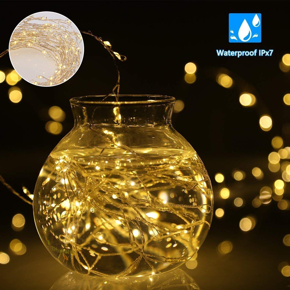 ECOWHO Fairy Lights Battery Operated, 200 LED String Lights Dimmable with Remote Control, Waterproof Decorative Lights for Bedroom Wedding Patio Garden Party (Warm White)