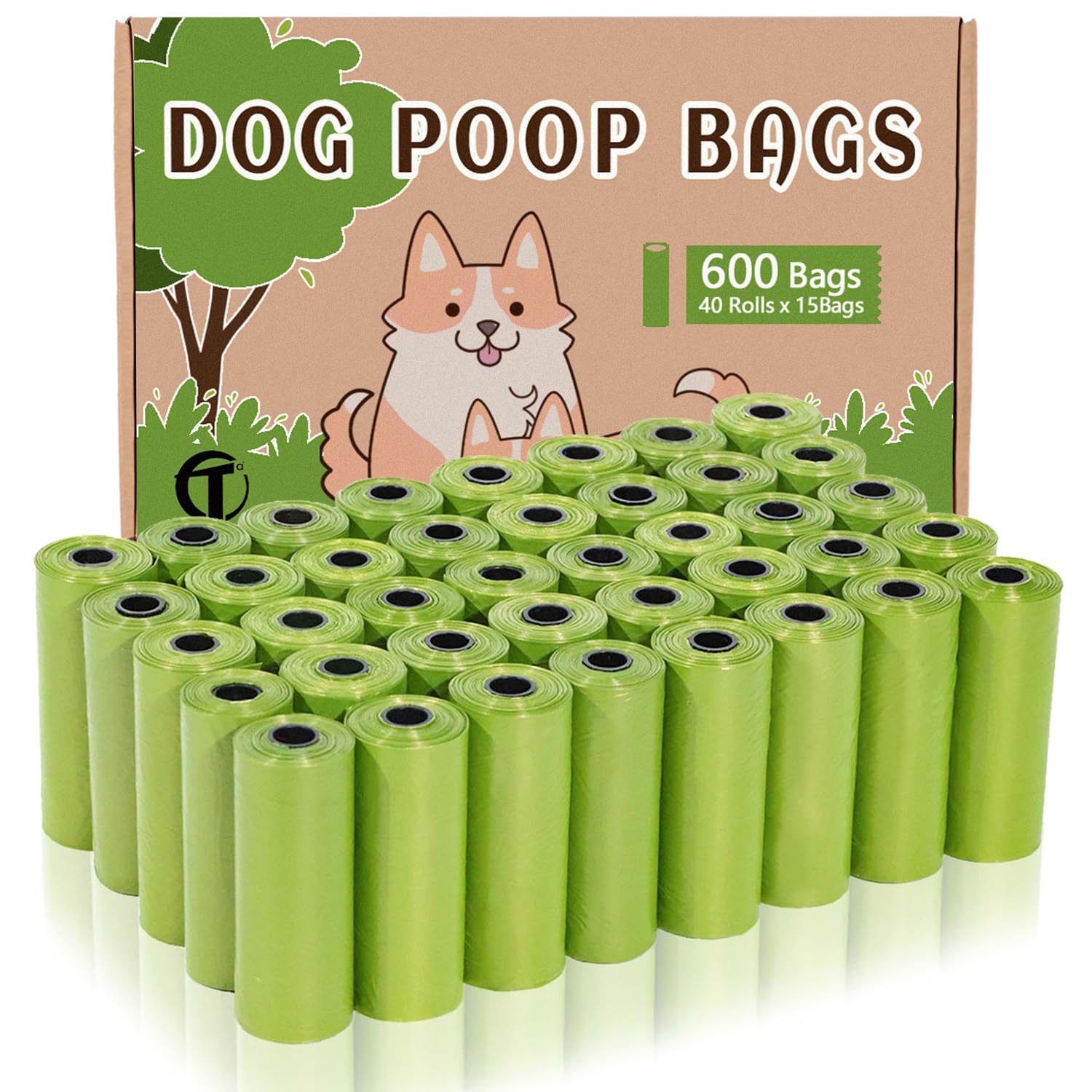 AiTodos® 600 Dog Poo Bags, Green, 31 x 22 cm, Poo Bags Dogs-Polyethylene Material(40 Rolls of 15 Counts)