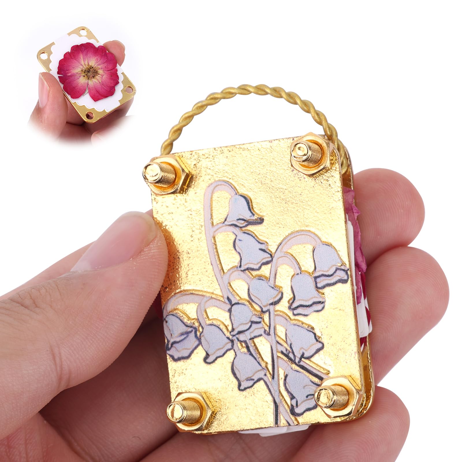 BOXOB Mini Flower Press, Metal Micro Small Plant Press Leaf Plant Preservation Kit Portable Kids Adults DIY Microwave Flower Pressing Set with 20pcs Paper for Arts & Crafts Lover Gift (Lily)