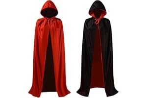 OurLore Black and Red Reversible Halloween Christmas Cloak Masquerade Party Cape Costume (55 inch, With Hood)