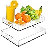 Acrylic Serving Tray Set of 2-16x12 & 15.4x11.9 Inch Clear Luxury Trays for Kitchen, Dining, Bathroom Organizer - Non-Slip, Scratch-Resistant, Spill-Proof Design - Ideal Gift for Housewarming, Parties