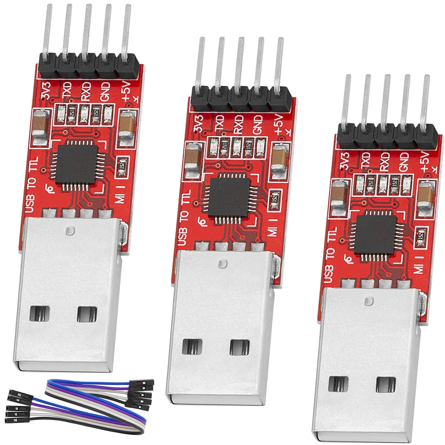 AZDelivery 3 x CP2102 HW-598 USB to TTL 5PIN Serial Converter Adapter Module Downloader 3.3V 5V UART STC with Jumper Wire Cable compatible with Arduino Including E-Book!