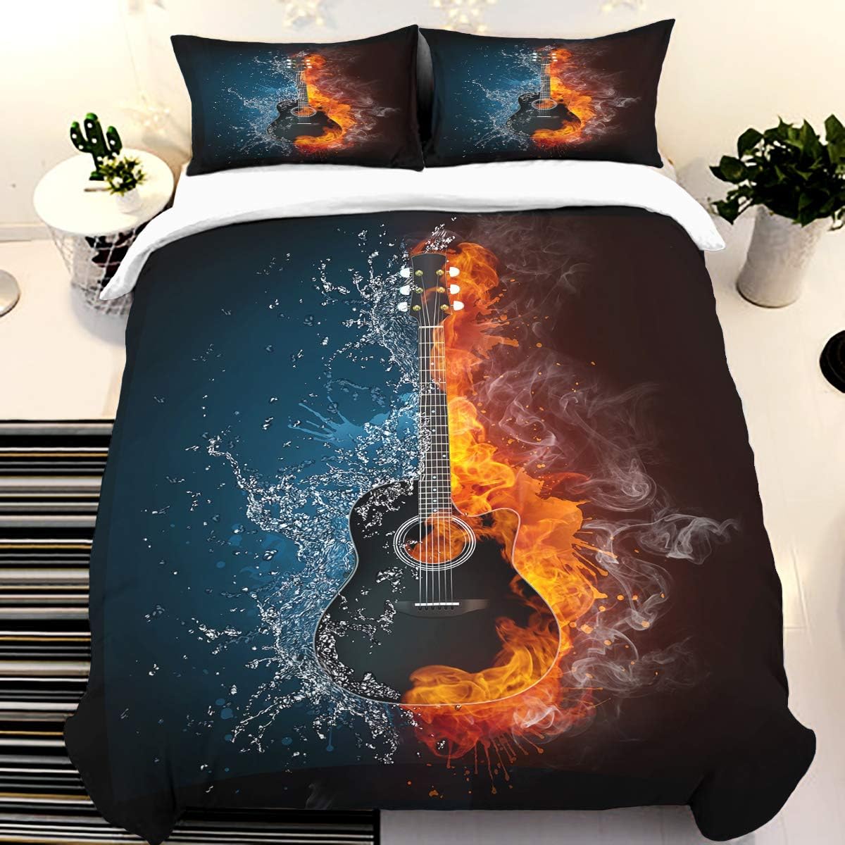Electric Guitar Duvet Cover Soft Microfiber Bedding Set 3 Pieces
