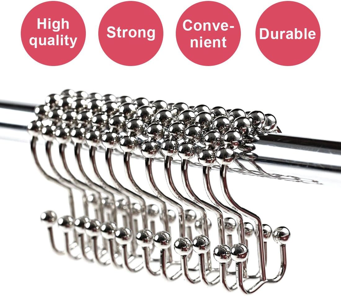 Wish House Home-Decor-Series Premium Quality Double Sided Shower Curtain Hooks,12 PCS
