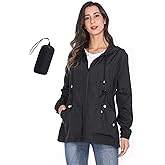 JTANIB Women's Packable Rain Jacket, Lightweight Hooded Raincoat | 100% polyester,0.33 lb packable shell,enhanced waterproof finish,drawcord hood,for hiking,cycling,and outdoor travel