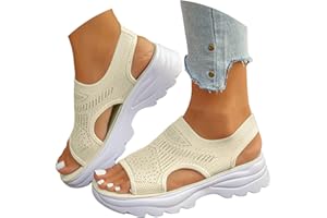 Sandals Womens Summer Knit Athletic Platform Sandals with Cushioned Sole - Breathable Walking shoes Outdoor Wear
