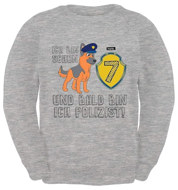 HARIZ Kinder Sweater Bald Bin Ich Polizist Schäferhund 7 Geburtstag Kinder Geschenkidee Plus Geschenkkarten