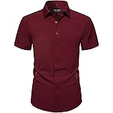 Manwan walk Men's Short Sleeve Casual Button-Down Solid Slim Fit Business Formal Shirts