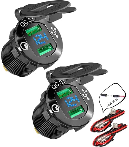 Prise Double USB Chargeur Voltmètre Pour Voiture/moto - Affichage LED Verte 12V-24V - Étanche, Neuf 6 Mois Garantie