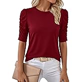 YUCOLEN Women's Crewneck T-Shirt Ruffle Half Sleeve Tops 2026 Casual Curved Hem Blouse Tee Shirts