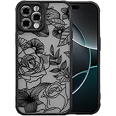 XIZYO for iPhone 15 Pro Max Case, Floral Cute Aesthetic Rose Flower Pattern for Women Girls, Slim TPU Bumper Shockproof Protective Cover for iPhone 15 Pro Max, Black