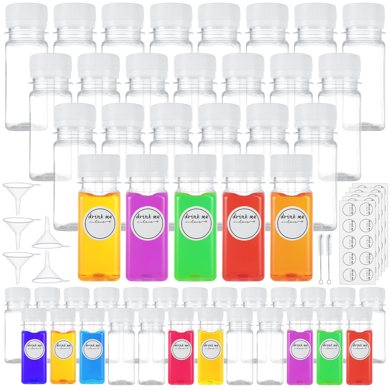 Photo 1 of 150PCS Plastic Juice Bottles with Caps 2oz Shot Bottles for Juicing Ginger Shots Reusable Small Shot Bottle with White Caps Clear Plastic Ginger Shots Bottle for Gingers Shots, Juice and Other