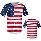 Vivimeng American Flag Shirt USA Baseball Jersey for Men 4th of July USA Shirt Men Short Sleeve Button Jersey