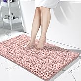 Yimobra Long Bathroom Rugs Non Slip Washable 44x24 Inch - Ultra Soft Absorbent Chenille Bath Mat, Quick Dry Shaggy Floor Carpet for Tub Shower, Light Pink Home Decor Accessories