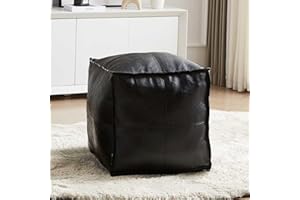 Louis Donné 17.7" Black Square Unstuffed Pouf Ottoman Cover Footstool Faux Leather Pouffe for Reading Storage Square DIY Floor Pouf Cover for Living Room Balcony Office Outdoor Floor Chair Only Cover