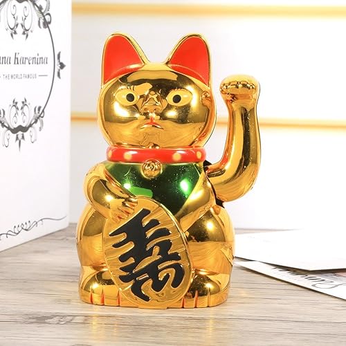 Waving Cat, Inch Lucky Cat Waving Arm, Chinese Cat Waving Arm, Maneki  Neko Gold Cute Cat with Waving Hand Up