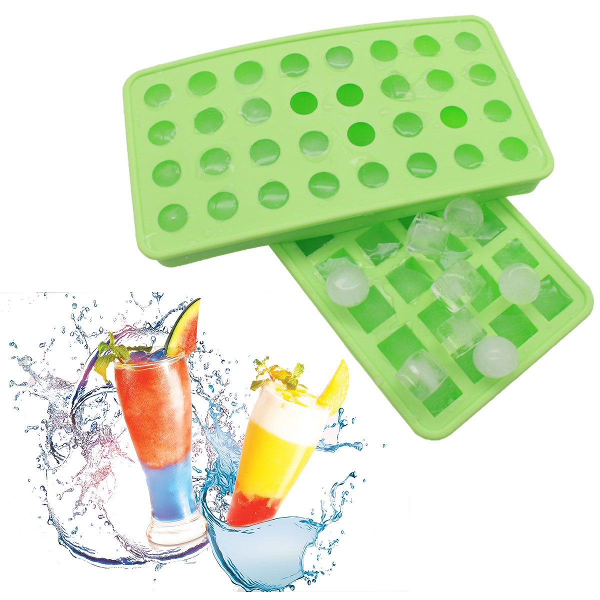 ( Set of 2 with lids) Silicone 20 cavities Ice Ball Ice cube mold DIY Silicone Ice Cube Sphere Tray Mold Mould Round Maker Pudding Jelly Bar Home (Purple)