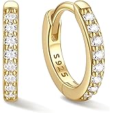 ChicSilver 925 Sterling Silver Huggie Earrings for Women 14K Gold Plated Silver Hoop Earrings for Women Hypoallergenic Small Cubic Zirconia Huggie Earring (6/8/10/12/14/16/18/20mm)