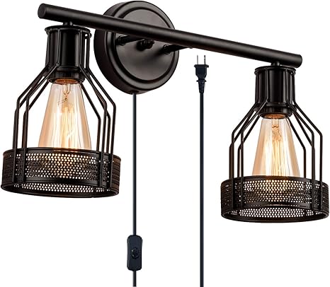 Amazon Com Gladfresit 2 Light Bathroom Vanity Wall Lights Plug In With Cord Handcrafted With Durable Iron And Hand Oil Painted Black 16 5 X 7 X 6 4 Inches Bulb Not Included Home Improvement