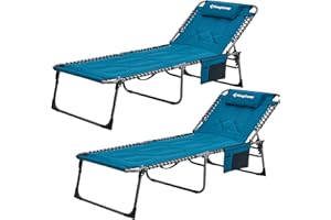 KingCamp Oversize Lounge Chair Outdoor Set of 2, Extra Large Padded Folding 5 Positions Tanning Chairs with Pillow for Outside Sunbathing Beach Patio Pool Camping (Teal)