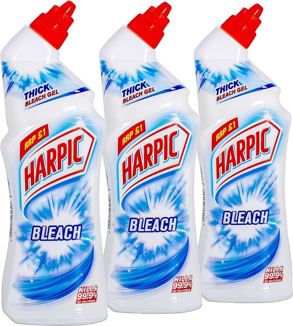 Harpic Toilet Bleach Gel Original Scent Pack 3 x 750 ml Kills 99.9% Bacteria