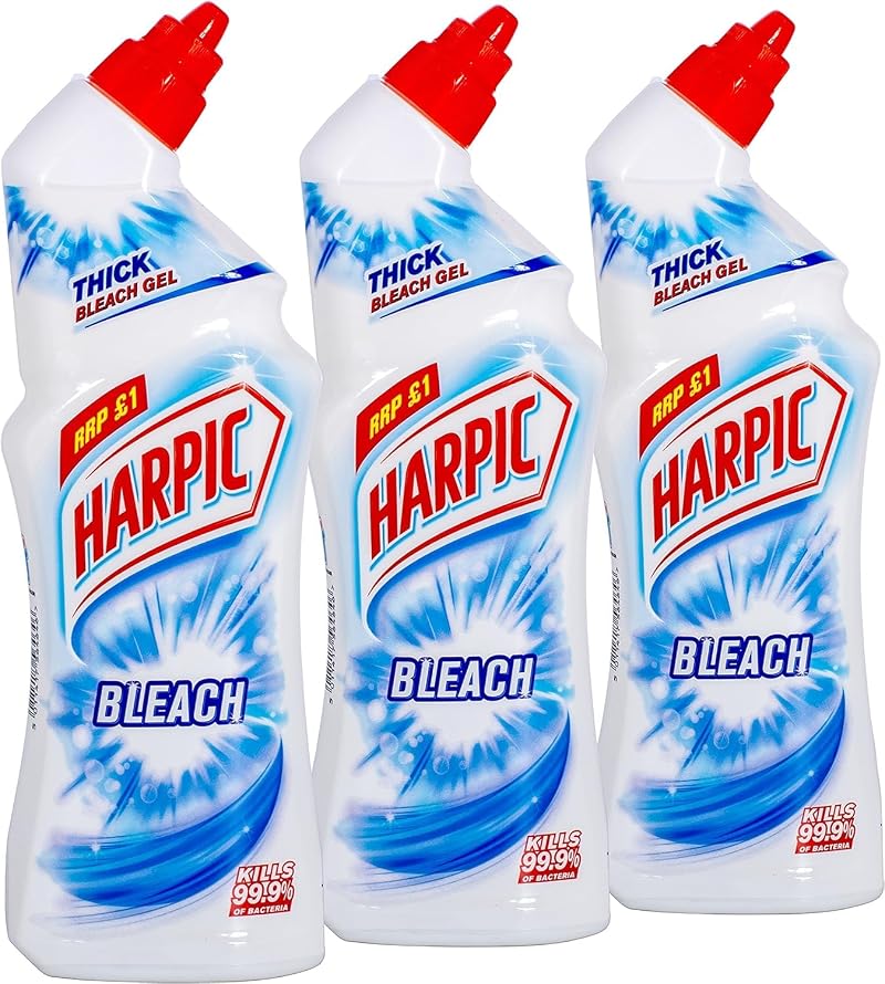 Harpic Toilet Bleach Gel Original Scent Pack 3 x 750 ml Kills 99.9% Bacteria