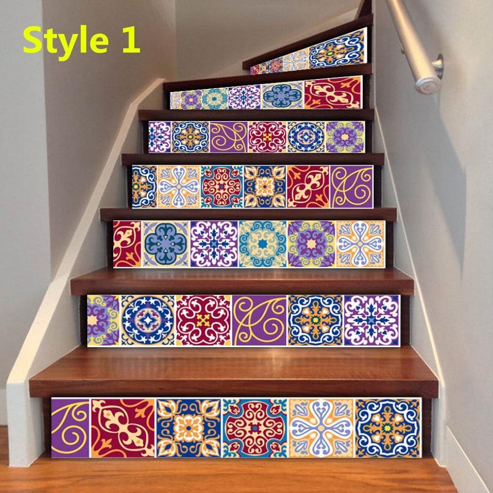 YYH Simulation Ceramic Tile 3D Stairs Stickers Fashion Home Corridor Decoration Multi-purpose DIY Wallpaper Waterproof Self-adhesive Mural Removable PVC Wall Decals,style 1,100 * 18cm*18pcs