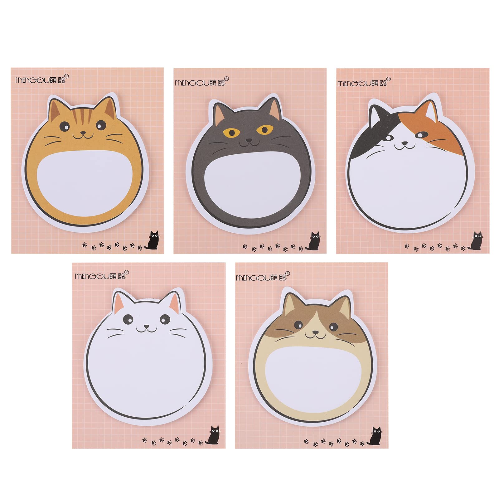 Cobee Cute Cat Sticky Notes, 5 Pack Kawaii Animal Self-Stick Notes Cartoon Cat Self-Stick Memo Pads Cute Shapes Markers Flags Students Home Office Roommates Gifts Tab Supplies 150 Sheets