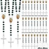 36 Pcs Wooden Bead Rosary Necklace with Crucifix and Our Lady of Guadalupe Scented First Communion Rosary with 36 Organza Bags Baptism Favors Catholic Gift for Men Women