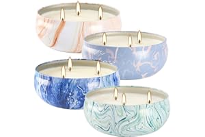 CLTNIKET Set of 4 Triple Wick Marble-Style Citronella Scented Candles - Perfect Decoration for Home & Spa