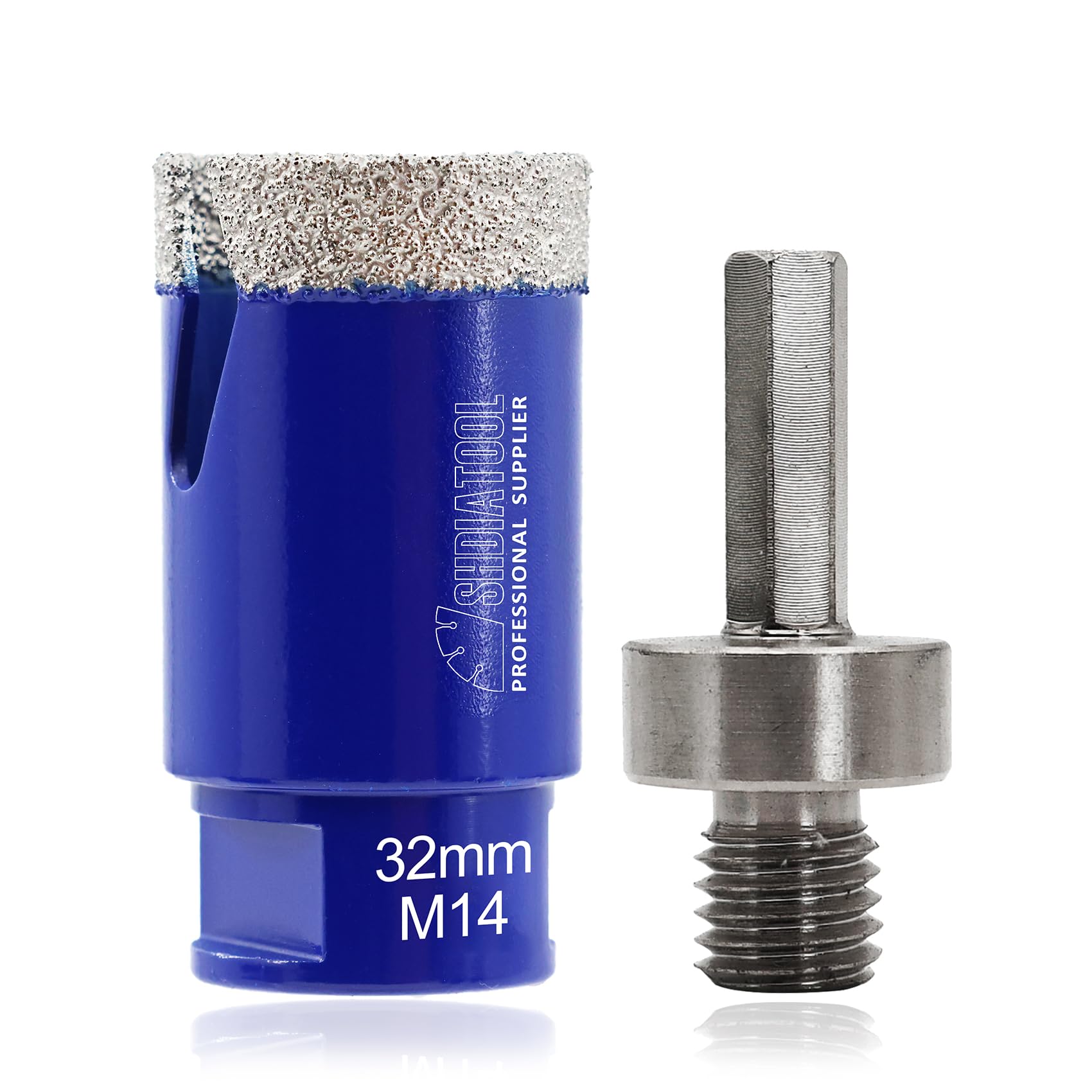 Diamond Tile Drill Bit Diamond Hole Saw Drill Bit - M14 for Tile Porcelain Ceramic Marble Granite Drill Holes, for Angle Grinders, 32mm and a Hex Shank Adapter