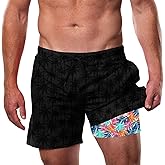 Cozople Men's Swim Trunks with Compression Liner 5.5" Inseam Quick Dry Bathing Suit Boxer Brief Lined Swim Shorts Swimwear