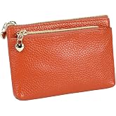 Women's Genuine Leather Coin Purse Zipper Pocket Size Pouch Change Wallet, Brown