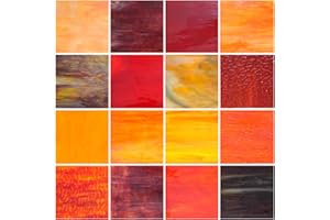 wecrejoni 16 Sheets Red Series Stained Glass Sheets, 4x6 inch Large Cathedral Glass Mosaic Tiles for Crafts, Art Glass Kit, Stained Glass Supplies (Opaque/Transparent/Mix)