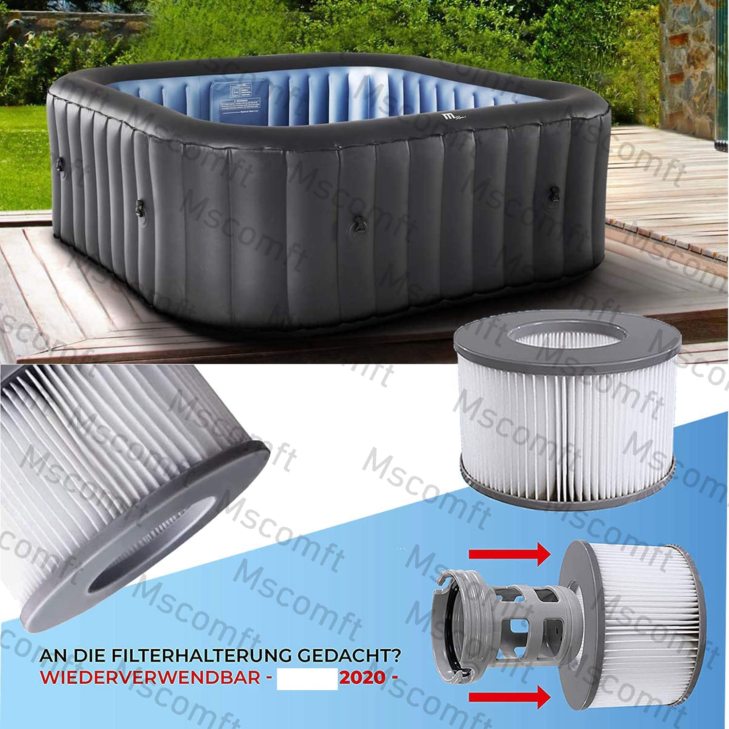 Mscomft Whirlpoal zubehör für MSPA Whirlpoal Ersatz Filter Filterkartusche Doppelpack für aufblasbare Pools,Filter Cartridge für Filter für Whirlpoal (Wasserfilter Modell ab 2020) (4pcs) 4