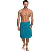 TowelSelections Mens Shower Wrap Adjustable Cotton Terry Bath Gym Cover Up with Snaps Small-Large Algiers Blue