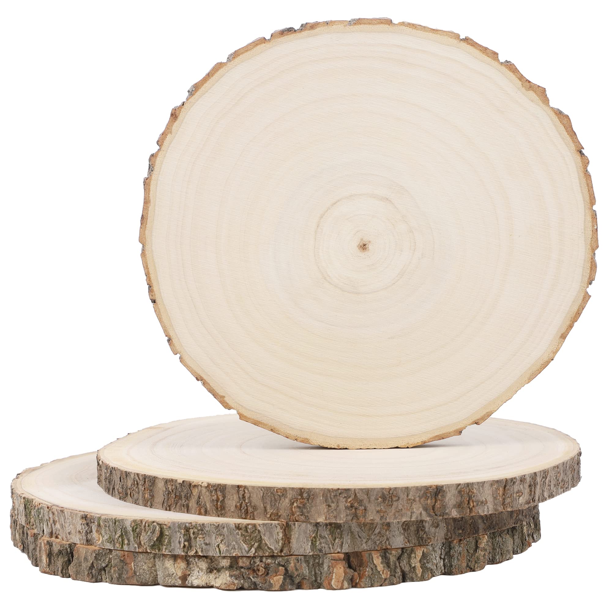 Photo 1 of Prsildan 4 Pcs Large Natural Wood Slices, 7-8.5 Inches Unfinished Wood Centerpieces for Tables, DIY Round Wooden Circle Sign Crafts for Wedding Party Décor