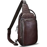 FEIGITOR Genuine Leather Sling Bag Retro Crossbody Backpack Handmade Chest Shoulder Hiking Daypack Fanny Purse