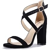 IDIFU Women's Chunky High Heel Sandal Strappy Open Toe Ankle Strap Dress Shoes for Women Bridesmaid Ladies in Wedding Bridal Evening Homecoming Prom