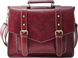 ECOSUSI Messenger Bag for Women Briefcase Messenger Laptop Bag PU Leather Satchel Work Bags Fits 14" Laptop, Red