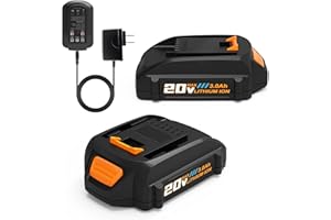 rebicacate 2 Pack 20V Replacement Battery and Charger Kit Compatible with 20V Worx Batteries WA3520 WA3525 WA3575 WG151s WG155s WG251s WG255s