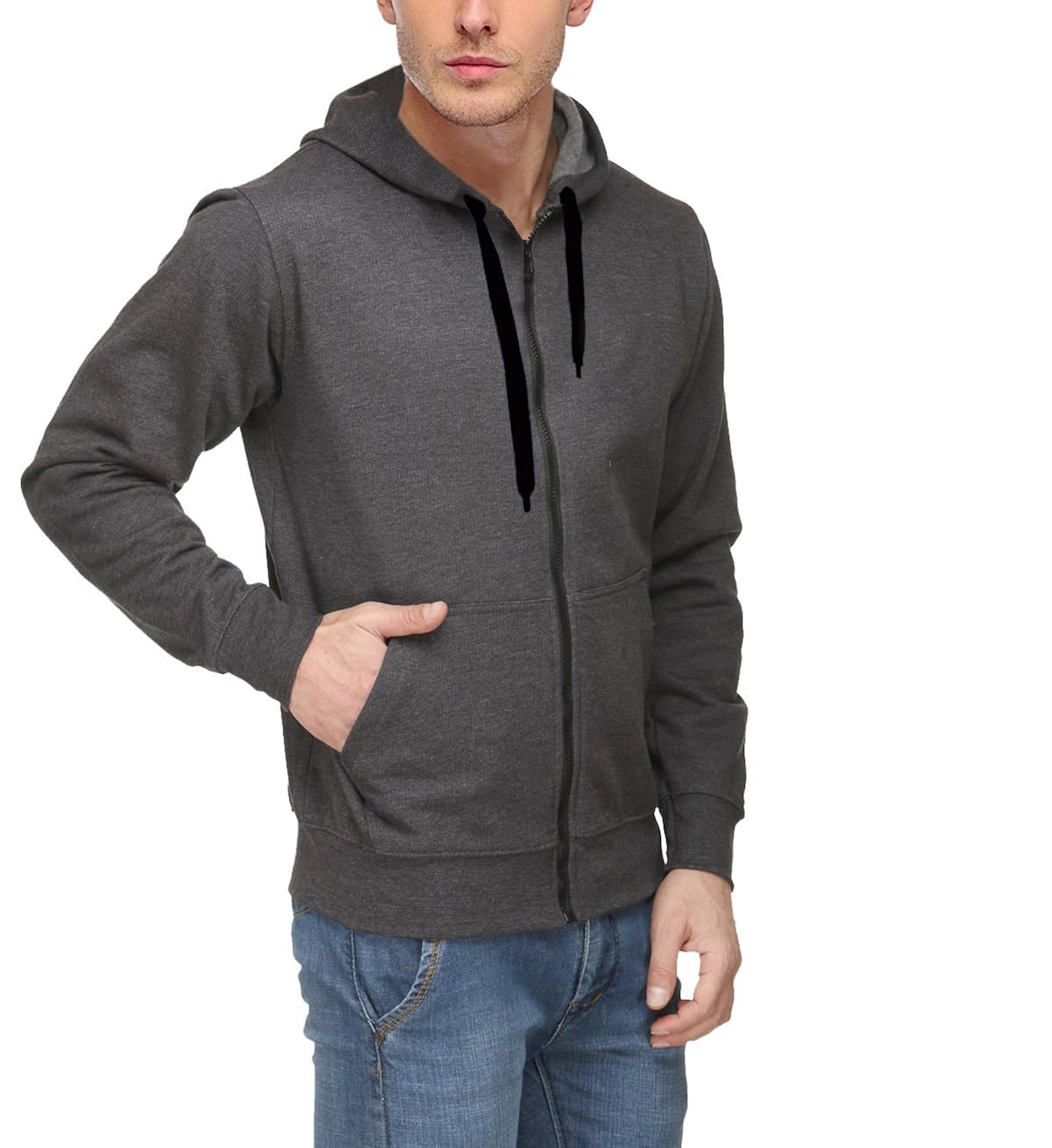scott international men's premium cotton blend pullover hoodie sweatshirt with zip - charcoal
