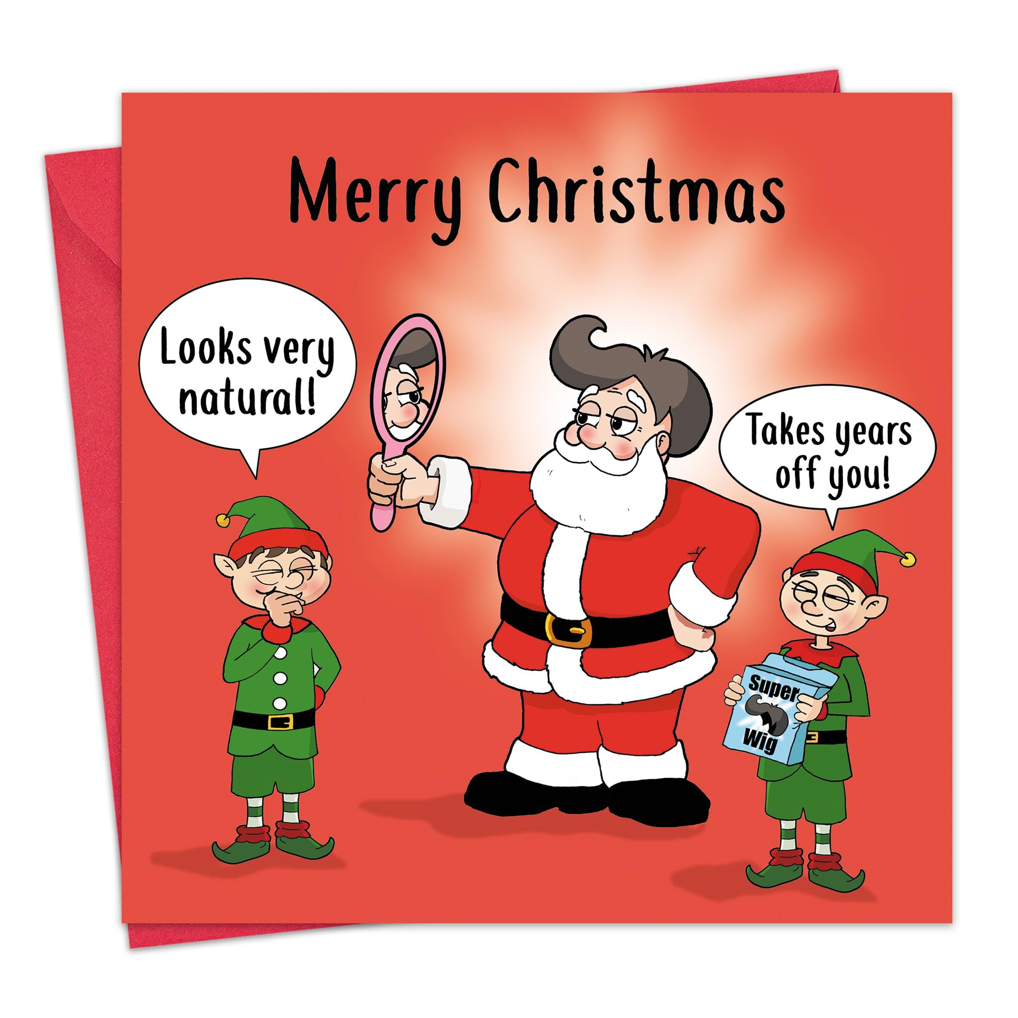 Twizler Merry Christmas Card with Santa’s Wig - Funny Christmas Card - Humour Christmas Card - Happy Xmas Card - Womens Christmas Card for Her Female - Mens Christmas Card for Him Male